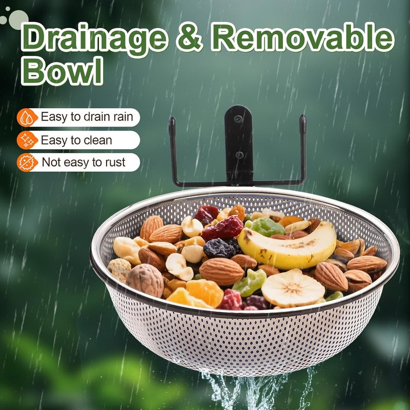 Yojanner Squirrel Feeder Bowl (2L) Trees or Fences Mounted, Removable Squirrel Feeder with 2 Squirrel Corn Cob Spikes, Outdoor 8.8" Stainless Steel Feed Bowl with Drainage Holes, Easy to Clean/Refill(Black) - Image 4